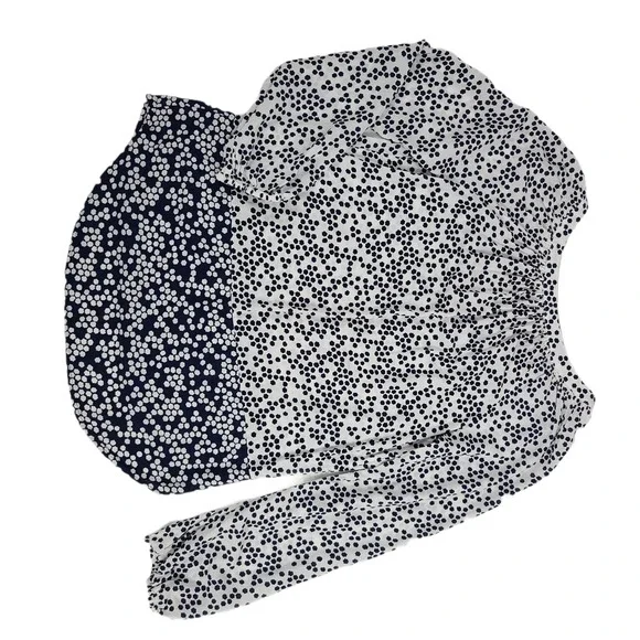 Boden Maya Top Contrast Print  VNeck White Navy - Picture 2 of 12